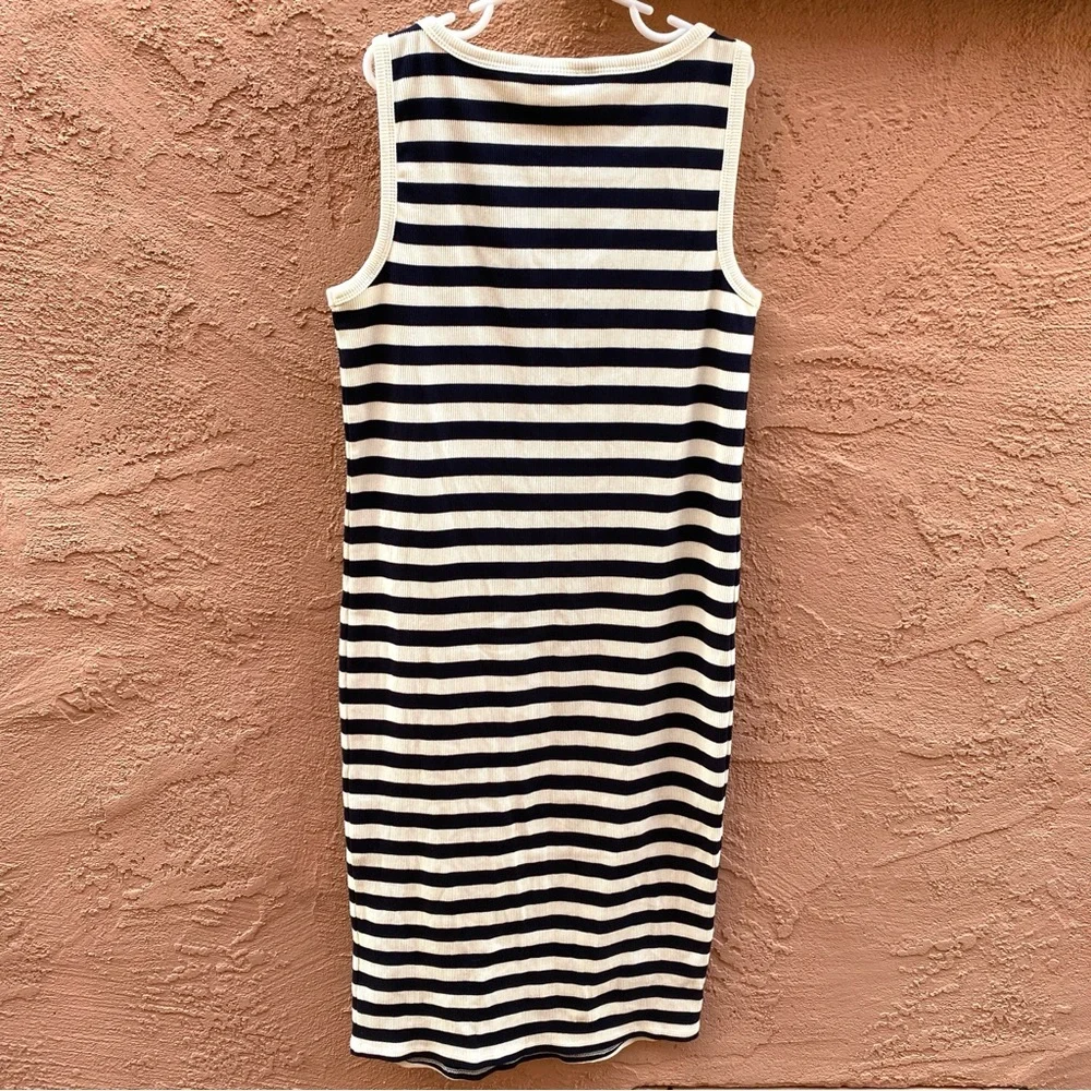 MOTHERHOOD MATERNITY TANK RIB KNIT DRESS FITTED BODYCON BLACK WHITE STRIPE - Picture 11 of 11